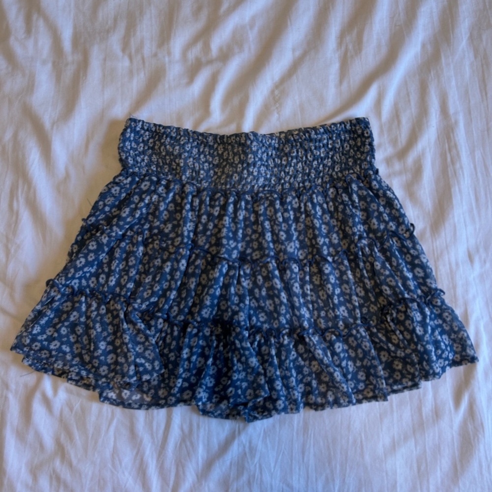 American Eagle Outfitters Blue Floral Ruffle Mini Skirt